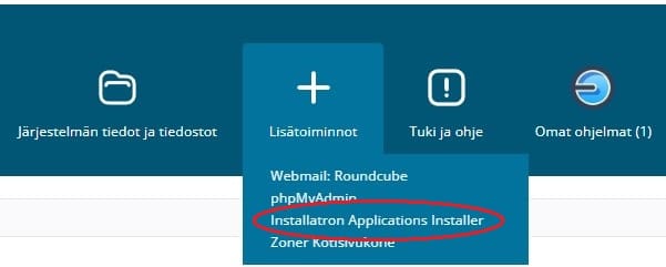 Avaa webhotellin hallintapaneelista Installatron-valikko: Lisätoiminnot, Installatron Applications Installer