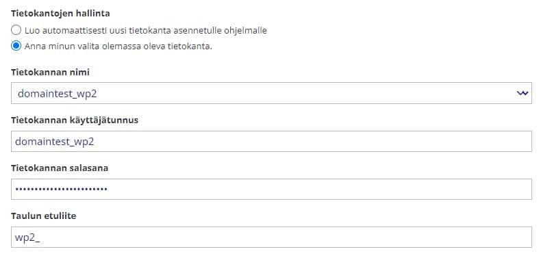 Syötä tietokannan tiedot