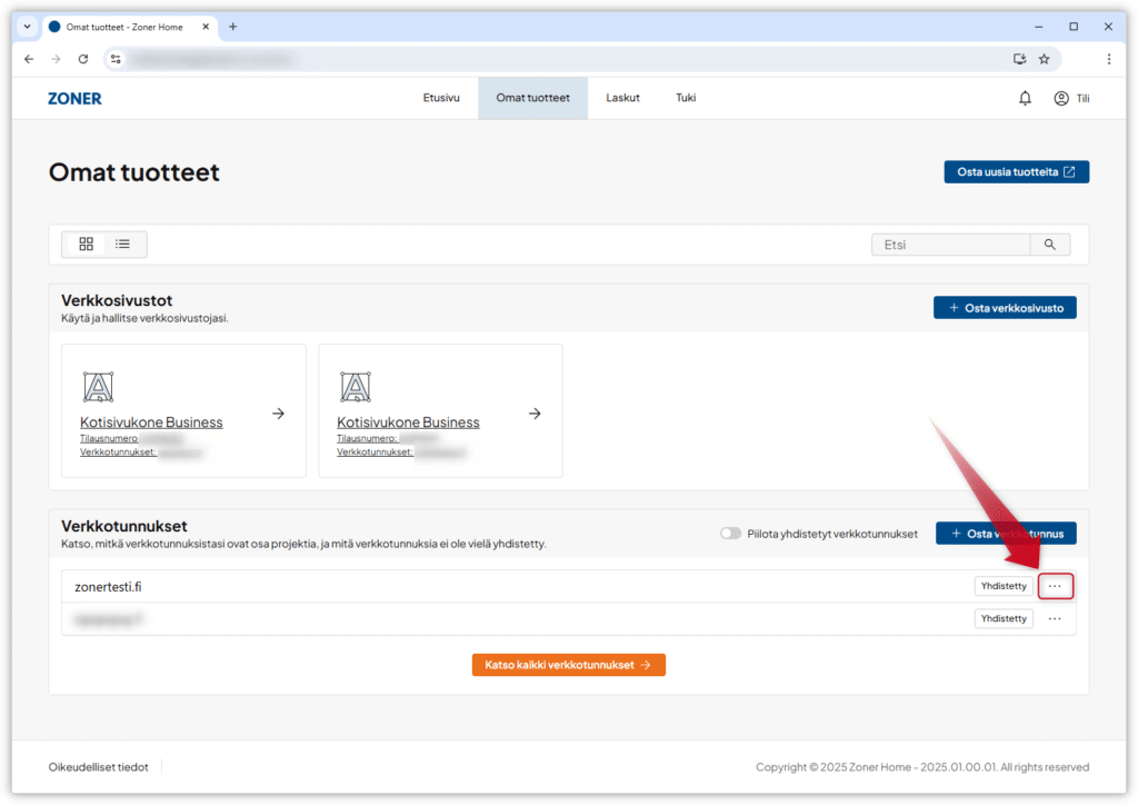 Kuvakaappaus Zoner Home -hallintapaneelista