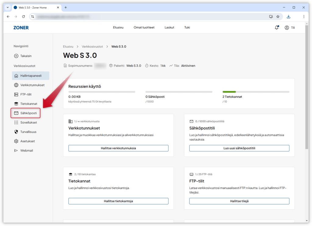 Kuvakaappaus Zoner Home -hallintapaneelista