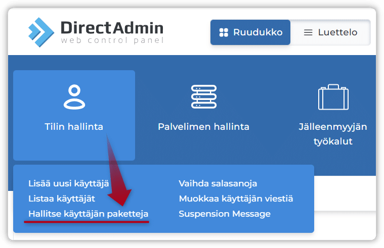 Kuvakaappaus DirectAdminista