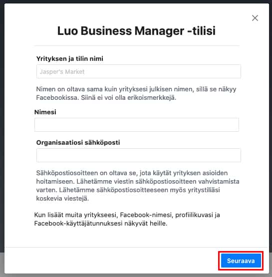 Luo Business Manager tili