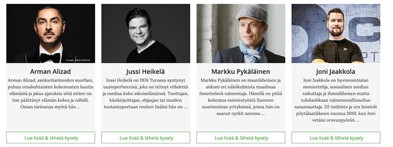 MySpeakerin puhujia, kuvassa Arman Aliza, Jussi Heikelä, Markku Pykäläinen ja Joni Jaakkola.