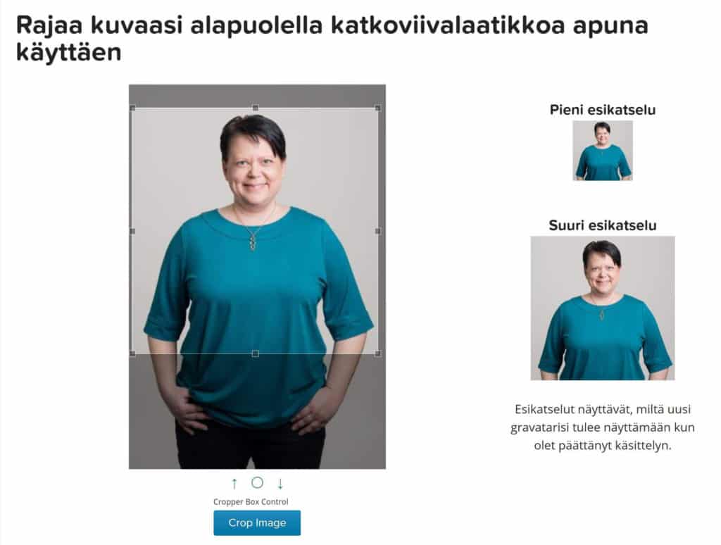 Gravatar-kuvan rajaaminen ja asemointi