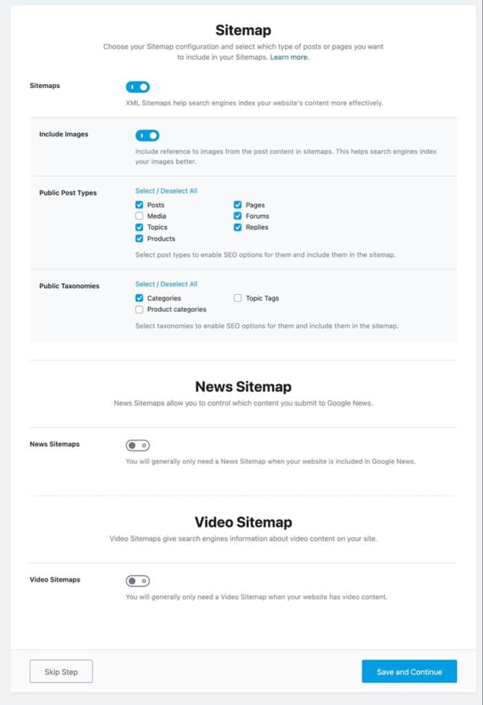 Sivukartat eli Sitemaps määritykset.