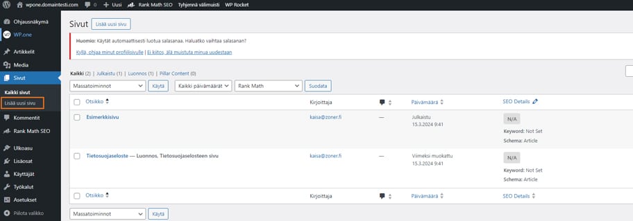 Lisää tarpeen mukaan sivuja.