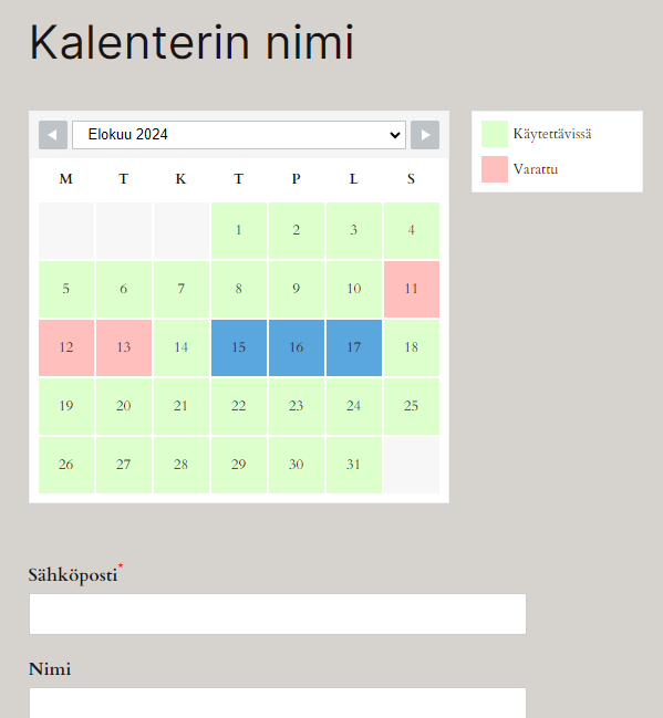 WP Booking System kalenteri