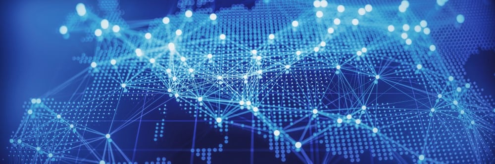 Pisteet yhdistyvät digitaalisella kartalla verkostoksi.