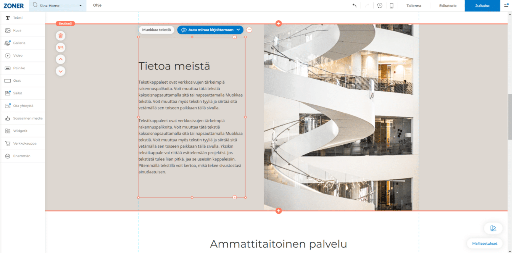 Kotisivukoneen editori